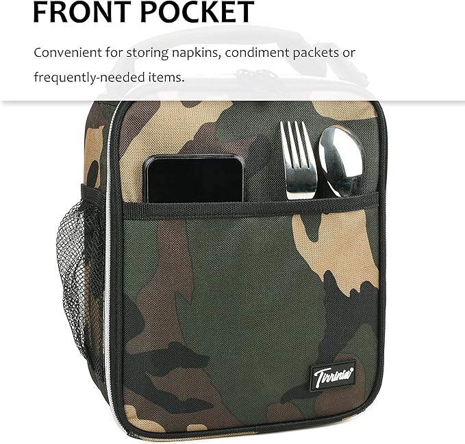 Small Insulated Lunch Bag for Men Women, Mini Portable Reusable Thermal Lunch Box Cooler Tote for Adults & Kids, Camo, The size for most