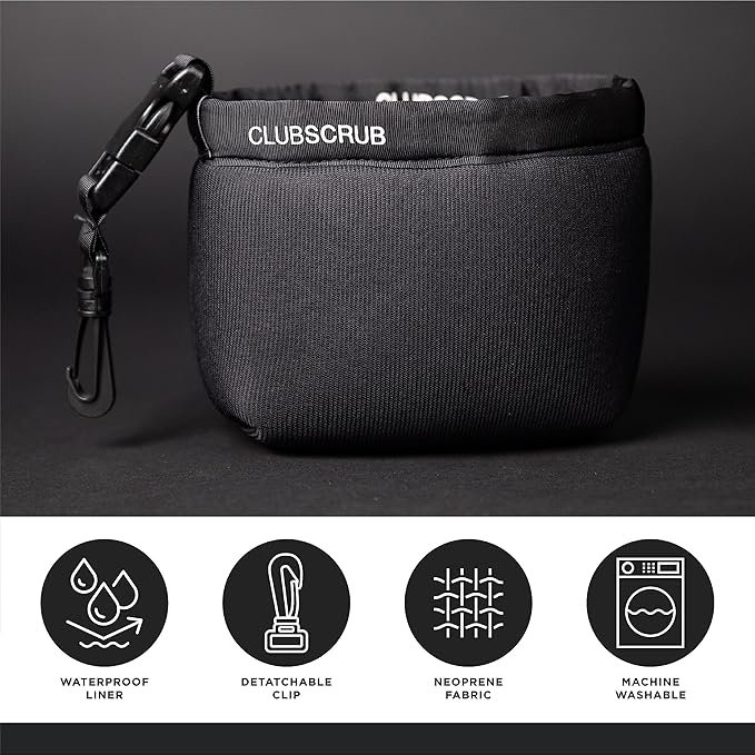 Golf Club and Golf Ball Cleaning Bag, Waterproof Clean Face Technology Liner, Detachable Clip, Machine Washable, Cleans Club Grooves, Dry Exterior (Neoprene or Microfiber Option Available)