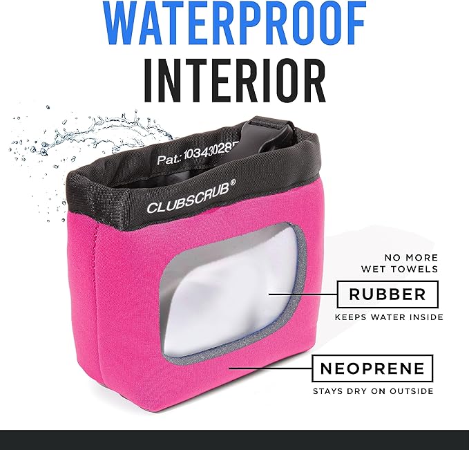 Golf Club and Golf Ball Cleaning Bag, Waterproof Clean Face Technology Liner, Detachable Clip, Machine Washable, Cleans Club Grooves, Dry Exterior (Neoprene or Microfiber Option Available)