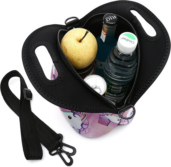 Insulated Neoprene Lunch Bag Removable Shoulder Strap Reusable Thermal Thick Lunch Tote Bags For Women,Teens,Girls,Kids,Baby,Adults-Lunch Boxes For Outdoors,Work,Office,School (Many Unicorns)