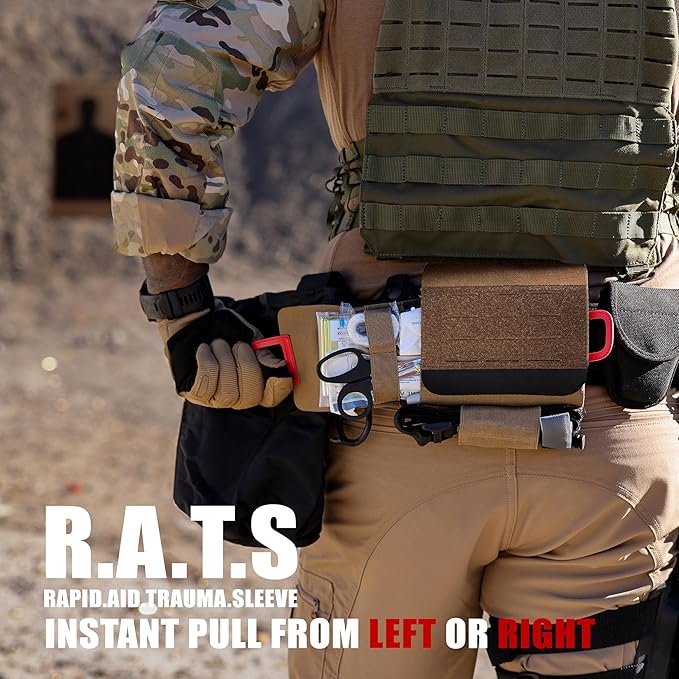 EVERLIT Rapid Aid Trauma Sleeve(Rats) EDC Trauma Kit, CAT GEN-7 Tourniquet QuikClot Gauze CE, Military Tactical IFAK for Bleeding Control (OD Green)