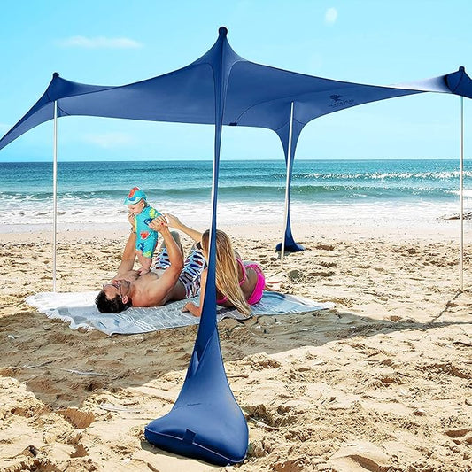 SUN NINJA Beach Tent Shelter with UPF 50+ Protection, Easy Setup Pop Up Shade Canopy for Camping, Fishing, Backyard Fun, Lightweight Aluminum, 7x7.5 FT 4 Pole, Navy