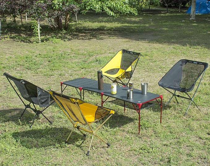iClimb Extendable Folding Table Large Tabletop Area Ultralight Compact with Hollow Out Tabletop for Camping Backpacking Beach Concert BBQ Party, Three Size (Black - XL + Hanger)