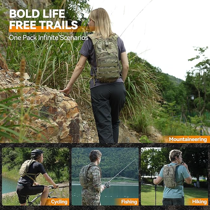 MARCHWAY Tactical Molle Hydration Pack with 2.5L TPU Water Bladder, Compact Yet Spacious Military Backpack for Hiking, Cycling, Backpacking, Hunting, Running