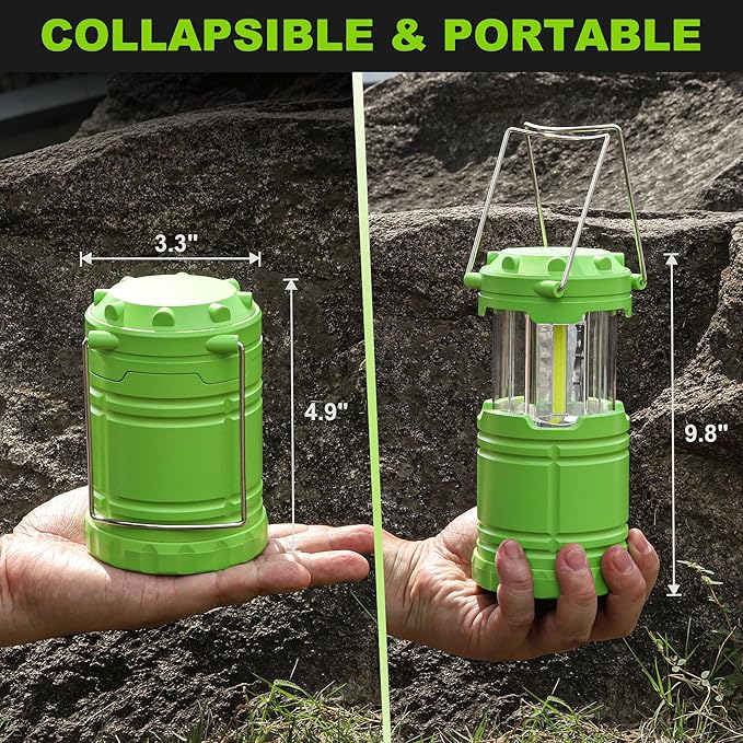 2-Pack LED Green Camping Lanterns, Portable Camping Lights, Outdoor Handled Lamps, Essential Emergency Lights for Power Outages, Hiking, Hurricane