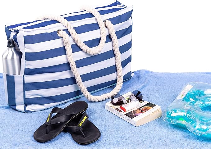 SHYLERO Beach Bag and Pool Bag. Has Airtight Pouch, Ton of Pockets. Beach Tote is Zippered, Water Resistant. Family Size