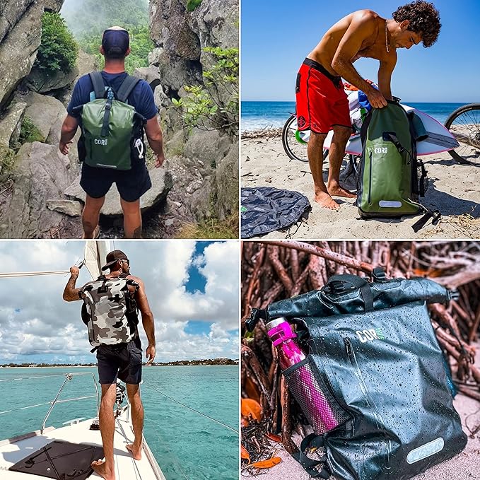 Waterproof Backpack with Laptop Sleeve | Heavy Duty Hiking, Kayak Dry Bag Backpack | Roll-Top Closure (40L Gray)