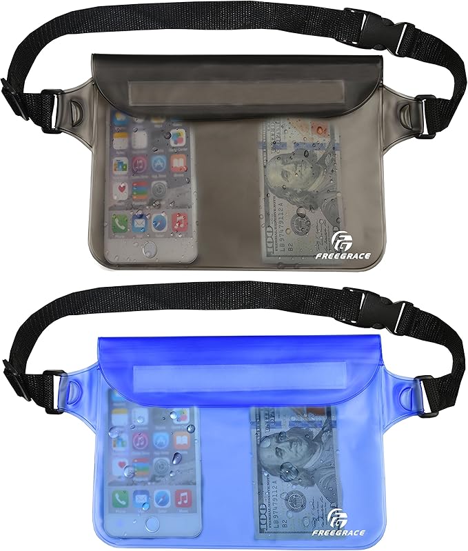 Waterproof Pouches with Waist Strap / Pouch Case Bundle Set- Keep Your Phone & Valuables Dry and Safe - Waterproof Dry Bags for Boating Swimming Snorkeling Kayaking Beach Water Parks Pool