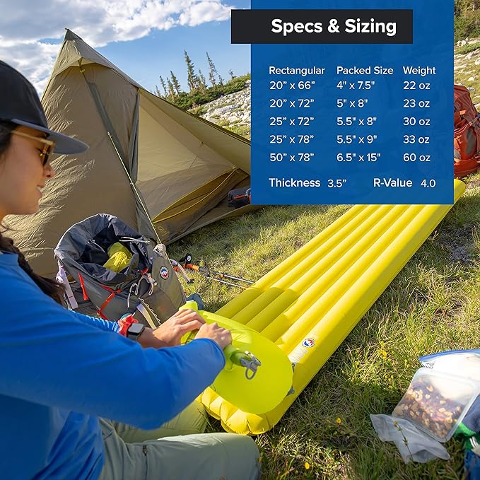 Big Agnes Divide Insulated | Lightweight, Compact, 3-Season Air Chamber Sleeping Pad, Wide Long, Warm Olive