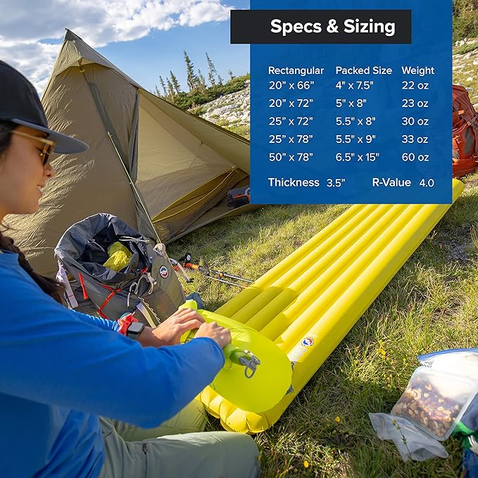 Big Agnes Divide Insulated | Lightweight, Compact, 3-Season Air Chamber Sleeping Pad, Petite, Warm Olive