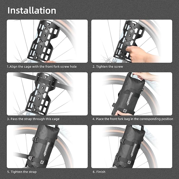 Rhinowalk Bike Front Fork Bag Waterproof Bicycle Pannier Bag 4/7L Bicycle Rolltop Dry Bag for Bikepacking