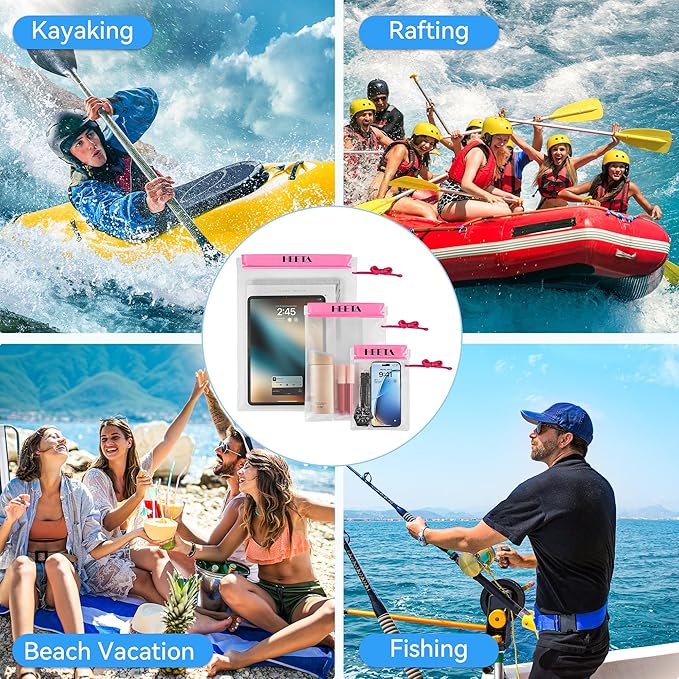 HEETA 5-Pack Clear Waterproof Dry Bag, Water Tight Cases Pouch Dry Bags for Camera Mobile Phone Maps, Kayaking Boating Document Holder