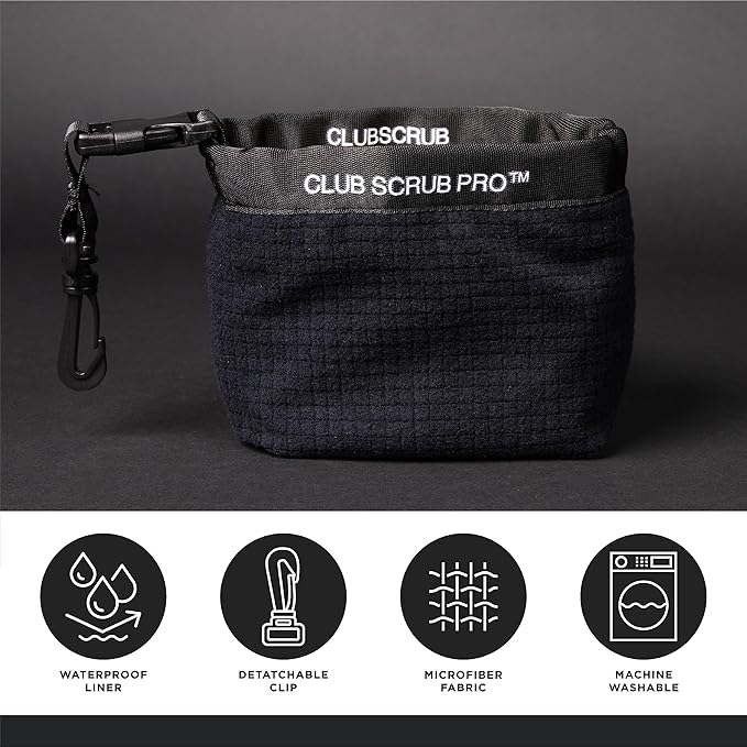 Golf Club and Golf Ball Cleaning Bag, Waterproof Clean Face Technology Liner, Detachable Clip, Machine Washable, Cleans Club Grooves, Dry Exterior (Neoprene or Microfiber Option Available)