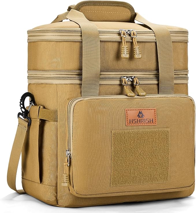 HSHRISH Tactical Lunch Bag, Large Expandable Lunch Box for Men, Durable Waterproof Leakproof Cooler Bag with Molle Webbing, for Adults/Work Outdoor Picnic Hiking Camping, 20 Can/15 L, Brown