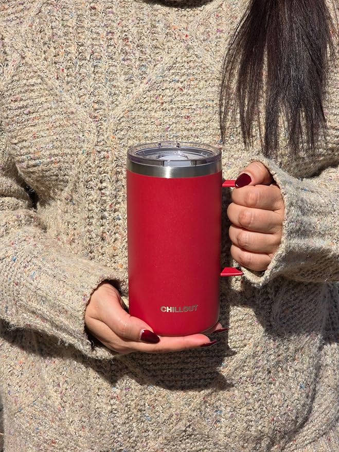 CHILLOUT LIFE Stainless Steel 20 oz Vacuum Insulated Coffee Mug with Handle and Lid, Large Thermal Camping Coffee Mug Cup with Durable Sliding Lid for Men & Women, Keeps your Beverages Hot/Cold