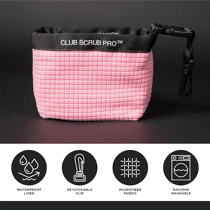 Golf Club and Golf Ball Cleaning Bag, Waterproof Clean Face Technology Liner, Detachable Clip, Machine Washable, Cleans Club Grooves, Dry Exterior (Neoprene or Microfiber Option Available)