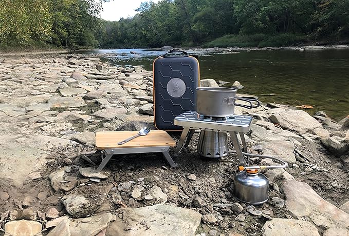 nCamp 4 Piece Outdoor Camping Cooking Stove Prep Surface Set with Carrying Case for Hiking and Backpacking