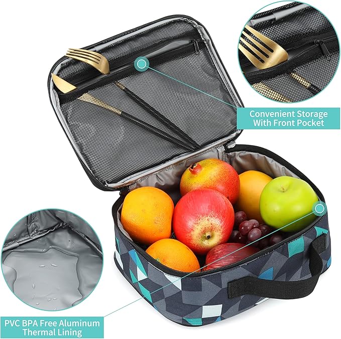 rickyh style Lunch Box with Padded Liner, Spacious Insulated Lunch Bag Durable Thermal Lunch Cooler Pack with Strap for Men Women Boys Girls Adults School Sports Beach Picnic Work Camp,2 Pocket