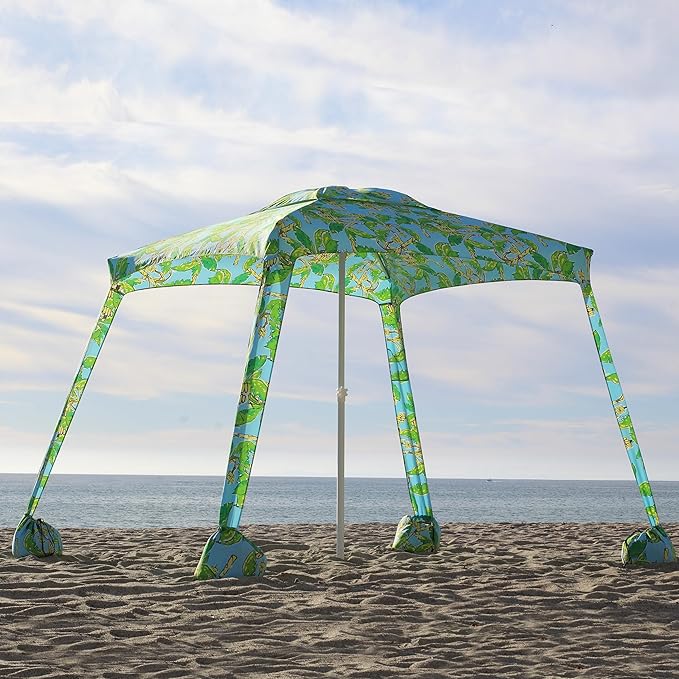 AMMSUN Beach Cabana, 6.2'×6.2' Beach Canopy, Easy Set up and Take Down, Cabana Tent with Sand Pockets, Instant Sun Shade with Side Wall, Banana