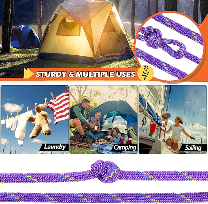 Wellmax Diamond Braid Nylon Rope, 3/8 in X 50 Foot, UV Resistant, High Strength and Weather Resistant - Purple