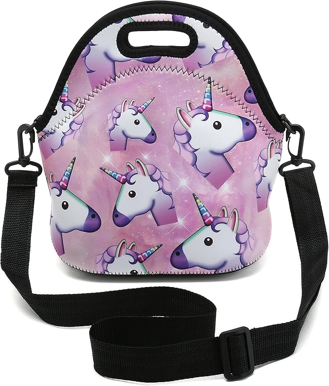 Insulated Neoprene Lunch Bag Removable Shoulder Strap Reusable Thermal Thick Lunch Tote Bags For Women,Teens,Girls,Kids,Baby,Adults-Lunch Boxes For Outdoors,Work,Office,School (Many Unicorns)