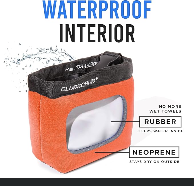 Golf Club and Golf Ball Cleaning Bag, Waterproof Clean Face Technology Liner, Detachable Clip, Machine Washable, Cleans Club Grooves, Dry Exterior (Neoprene or Microfiber Option Available)