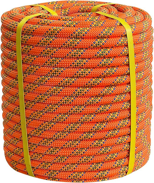 Double Braided Arborist Rope - 3/4 Inch x 100 Feet Polyester Rope - High Strength Climbing Rope for Tree Work, Halyard, Sailing (Orange)