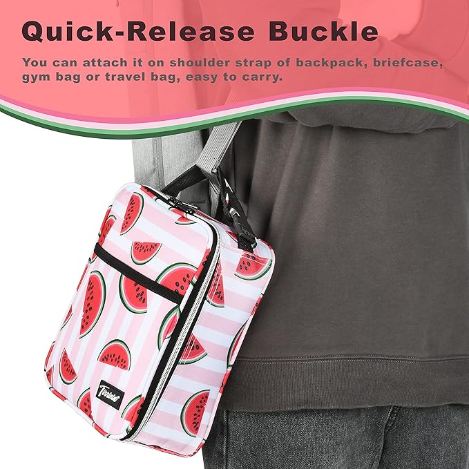Tirrinia Small Insulated Lunch Bag for Girls, Mini Portable Reusable Thermal Lunch Box Cooler Tote, Watermelon