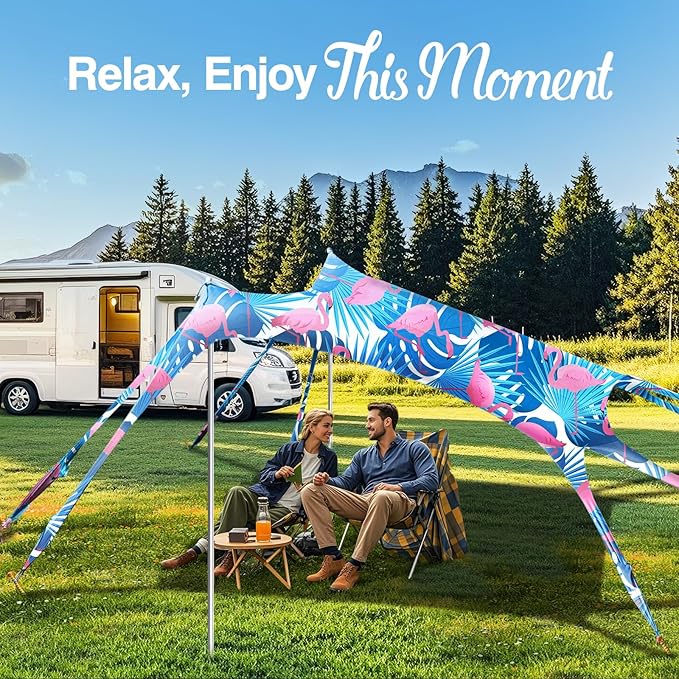 Rhino Valley Beach Tent Sun Shelter, 10x10FT Beach Canopy Tent Sun Shade UPF50+ Protection with 8 Sandbags 4 Stability Poles, Outdoor Beach Shade Canopy 6-8 People for Beach Camping Fishing