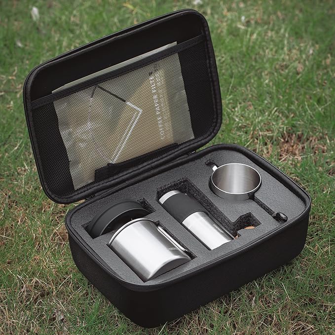 Pour Over Coffee Maker Set - All-in-1 Portable Manual Coffee Grinder With Stainless Steel Conical Burr, Collapsible Silicone Coffee Dripper, Gooseneck Kettle