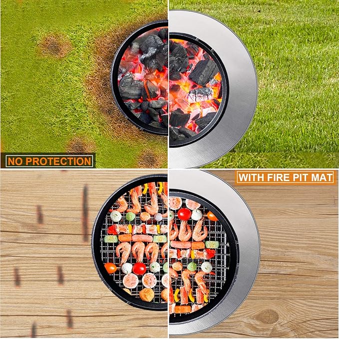 DocSafe 38 x 38 inches Round Fire Pit Mat, Upgraded 4-Layer Under Grill Mat Protector for Decks,Patios,BBQ, Heat Insulated Indoor Fireplace Pad, Oil-Proof and Reusable and Waterproof,Black and Silver
