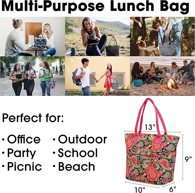 J World Lola Lunch Tote Bag Insulated Lunch-Box for Women & Teen Girls, Classic Paisley