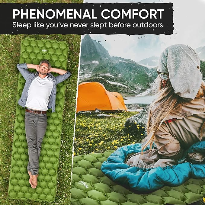 POWERLIX Ultralight Sleeping Pad for Camping with Inflating Bag– Compact Lightweight Camping Mat, Outdoor Backpacking Hiking Traveling Airpad Camping Air Mattress Sleeping Mat