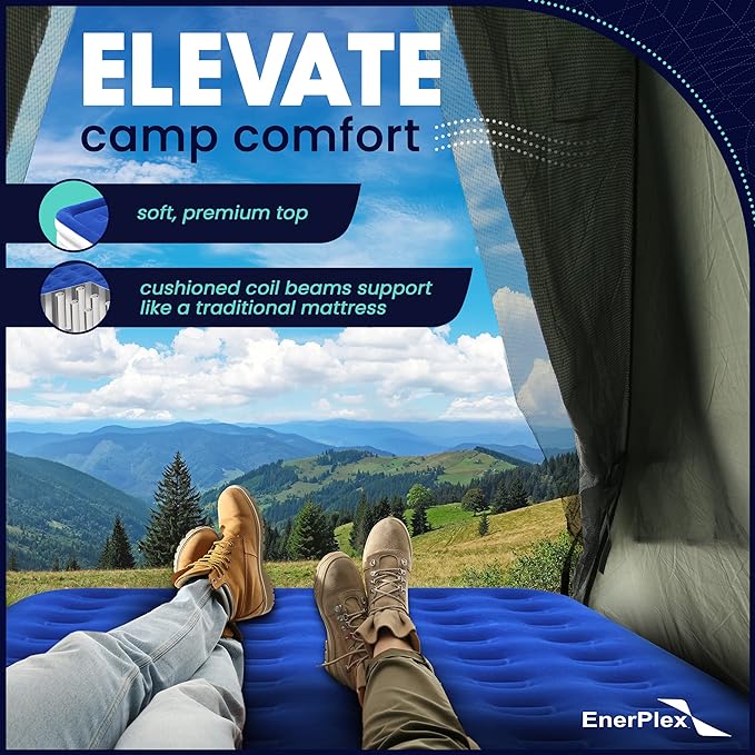 EnerPlex Camping Air Mattress with Built in Pump - Queen Blow Up Mattress for Travel & Guests - Portable Bed for Adults and Kids - Blue