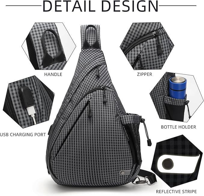 Water-Proof Sling bag/Crossbody Backpack/Shoulder Bag with USB Charging Port for Travel, Hiking, Cycling, Camping