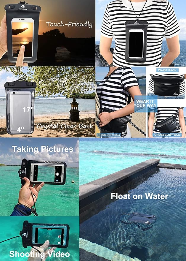 Waterproof Dry Bags Set of 3 Dry Bag with 2 Zip Lock Seals & Detachable Shoulder Strap, Waist Pouch & Phone Case - Can Be Submerged Into Water - for Swimming (Orange, 5L)