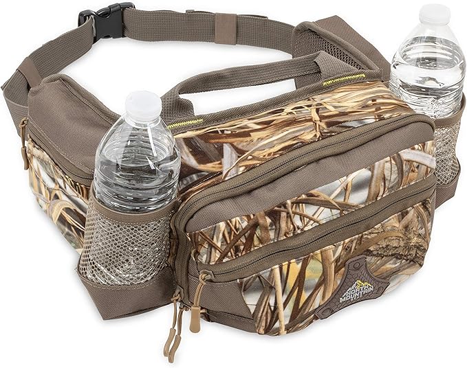 North Mountain Gear Camouflage Fanny Pack Lightweight Waterproof Military Hunting Climbing Camping Accessories (Wetland Brown Duck))