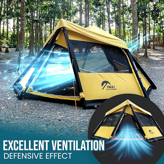 TAILI Inflatable Blow Up Tent for Camping with Hand Pump for 4/8 Person, Easy Setup Outdoor Inflatable Oxford Waterproof Air Tent House for Family Camping Adult