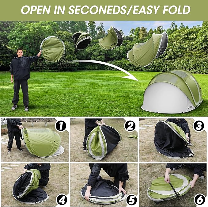 VILLEY 2 Person Easy Pop Up Tent, Waterproof Automatic Setup Instant Lightweight Camping Beach Tent with Carrying Bag for Camping, Hiking & Traveling