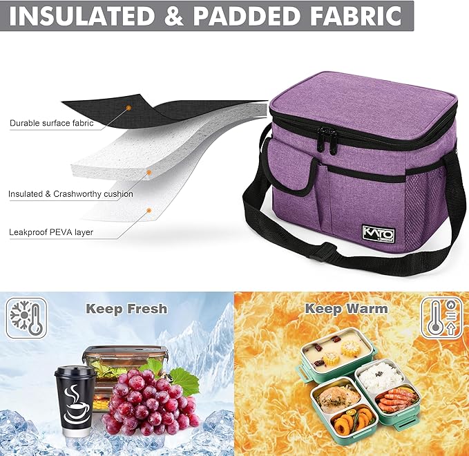 Tirrinia Insulated Lunch Box for Women Men, Leakproof Reusable Lunch Bag Containers for Adult,Working,Office,Lunch Soft Cooler Bag Tote for Picnic Hiking Beach,Purple