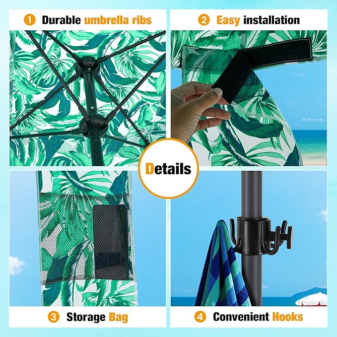HOMEDEMO Beach Cabana UPF 50+, 6'×6' Beach Canopy, Easy Set up and Take Down, Cool Cabana Beach Tent with Sand Pockets, Side Wall Beach Shade Canopy Wind Waterproof for Kids, Family & Friends