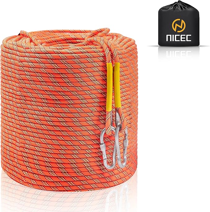 Nice C Climbing Rope, Rescue Rope, Construction Rope, Rock Climbing Rope, Static 10mm 32ft/64ft/96ft/160ft/230ft/500ft/985ft/1000ft with Carry Bag (Orange, 50M(160ft))