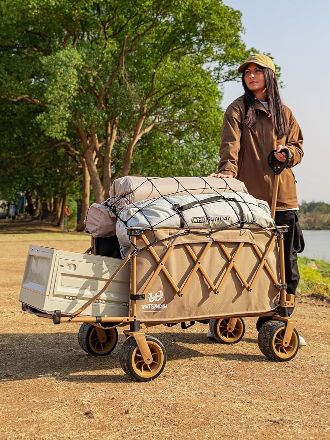 Whitsunday Collapsible Folding Wagon Heavy Duty Utility Beach Wagons with Opened Tailgate and All-Terrain Wheels for Camping,Garden,Sports Grey