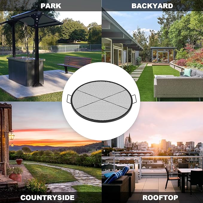 Stanbroil Heavy Duty X-Marks Fire Pit Cooking Grill Grates with Support X Wire - Outdoor Round BBQ Campfire Grill Grid - Camping Cookware, 36-Inch