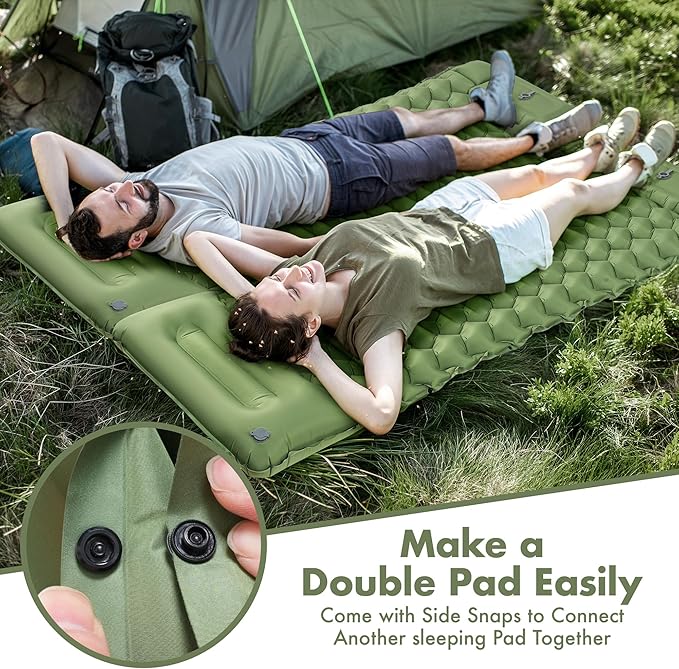 Sleeping Pad for Camping - 4” Thick Inflatable Camping Mattress with Built-in Pump & Pillow, Ultralight Self Inflating Air Mattress, Backpacking Sleeping Mat for Hiking, Olive Green