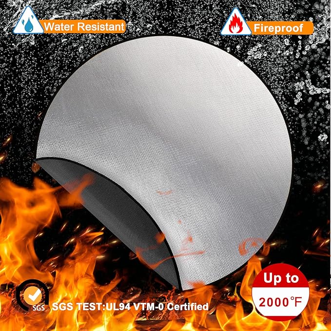 DocSafe 36" Round Fireproof Fire Pit Mat Grill Mat,Heat Insulated 4 Layers Indoor Fireplace Pad Protector for Patio,Deck,Grass,Lawn,Oil-Proof and Reusable and Waterproof,Easy to Clean,Black＆Silver