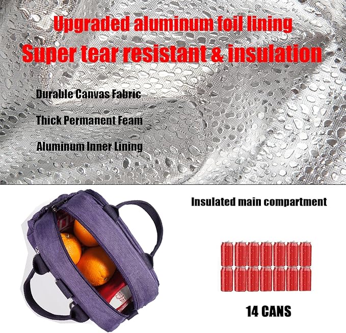 Insulated Lunch Bag Rucksack for Women/Men, 3 carrying way Lunch Tote, Large Waterproof Cooler Box with Side pockets for Adults, Work, Beach, Picnic, Purple