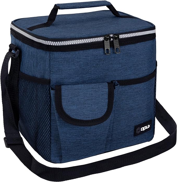 opux Insulated Lunch Bag for Men Women, Leakproof Heather Navy Lunch Box for Work, Portable Soft Lunch Cooler Bag with Shoulder Strap, Adult Lunchbox Lunch Pail for Kid Boy Girl School, 18 Can/10L