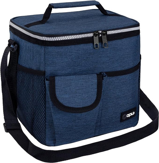 opux Insulated Lunch Bag for Men Women, Leakproof Heather Navy Lunch Box for Work, Portable Soft Lunch Cooler Bag with Shoulder Strap, Adult Lunchbox Lunch Pail for Kid Boy Girl School, 18 Can/10L