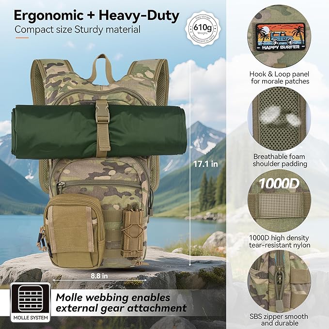 MARCHWAY Tactical Molle Hydration Pack with 2.5L TPU Water Bladder, Compact Yet Spacious Military Backpack for Hiking, Cycling, Backpacking, Hunting, Running